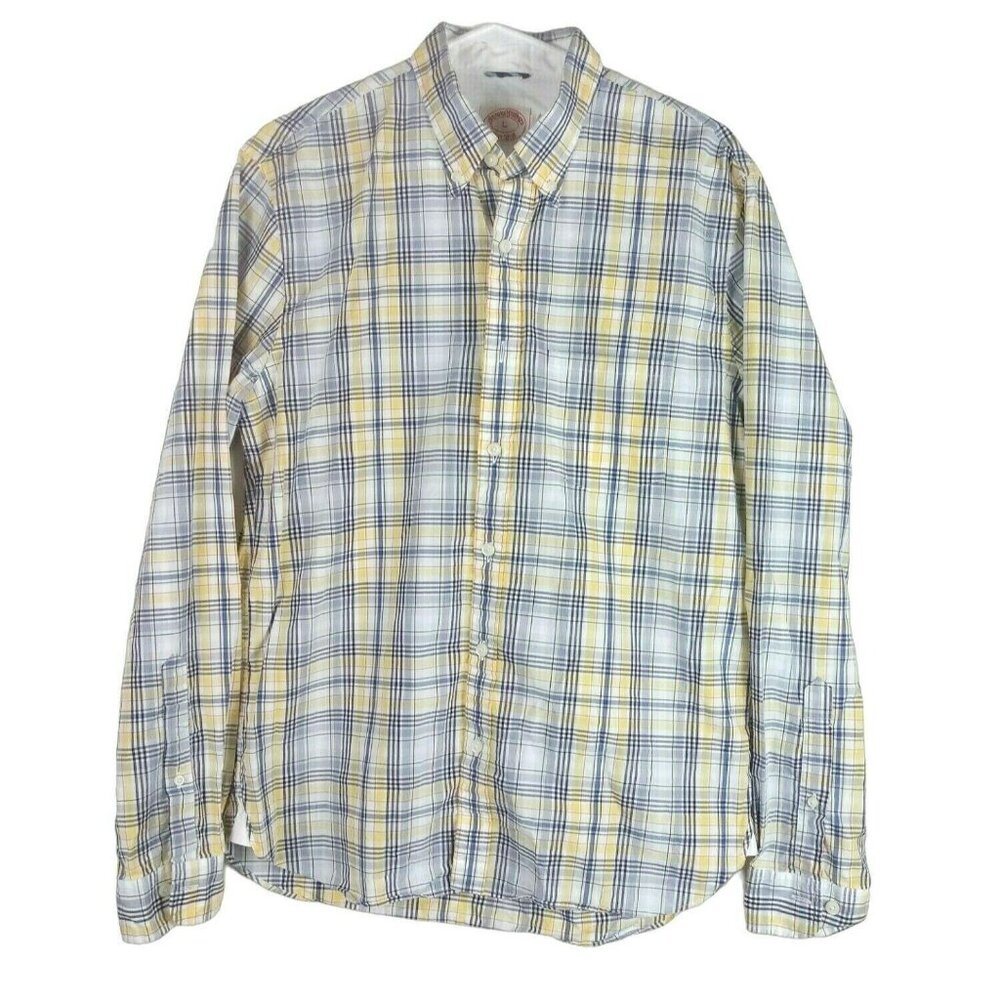Brooks Brothers Plaid Shirt Button Down Long Sleeve Mens Large Yellow Blue